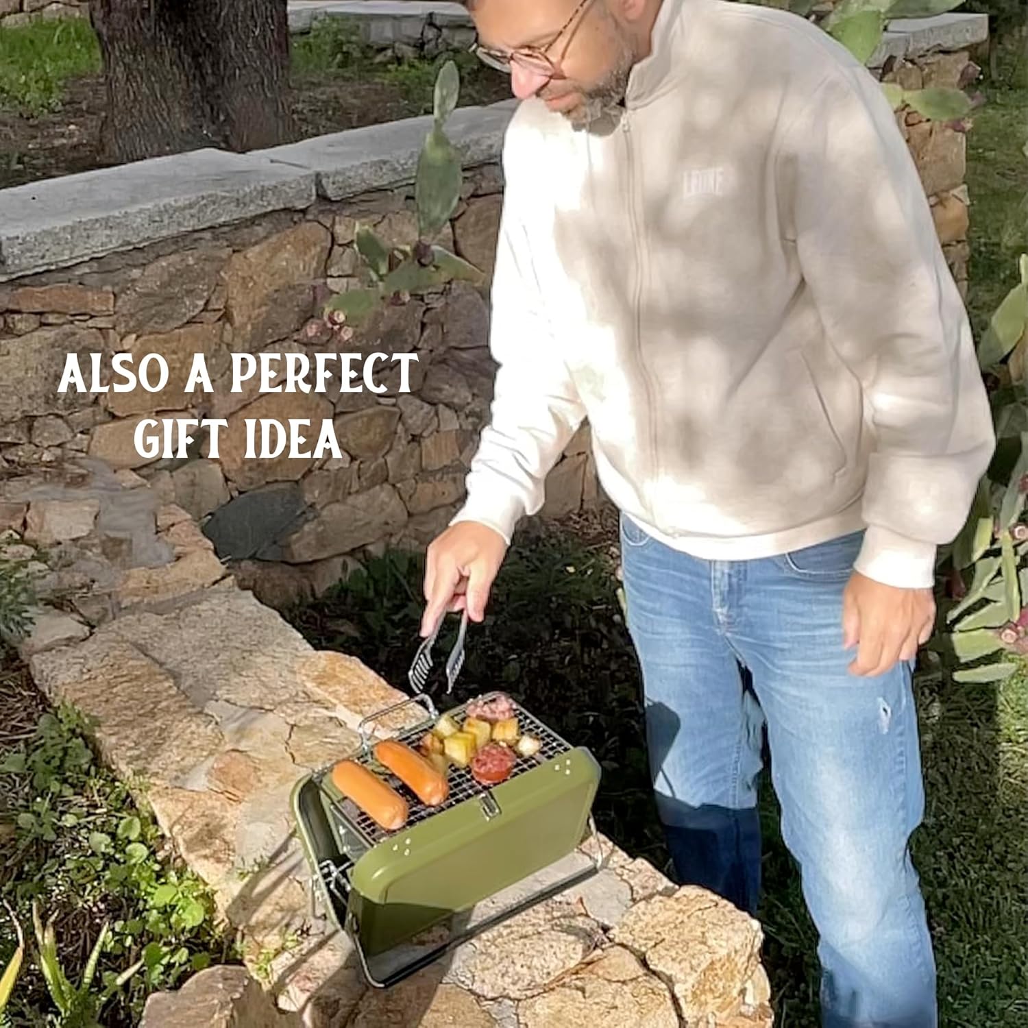 Portable BBQ Charcoal Grill, Folding Stainless Steel Mini Grill for Camping, Hiking, Outdoor Cooking, Small Tabletop Picnics, Backyard, Tailgating, Compact Travel BBQ Carry Bag, Father’s Day Gift