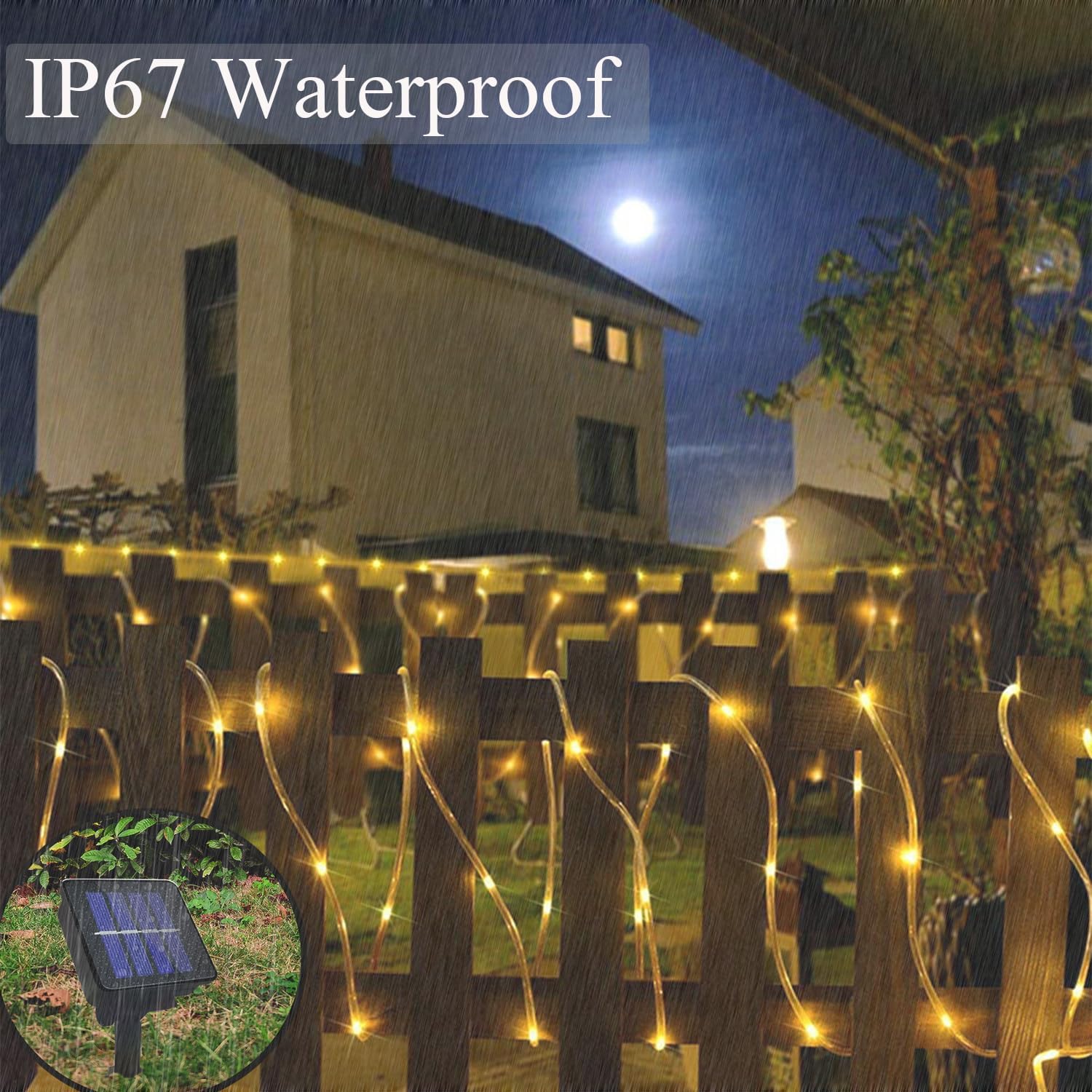 Solar Rope Lights Outdoor Waterproof, 33FT 100LED Outdoor String Lights Clear PVC Tube Fairy Lights, 8 Modes Trampoline Lights for Pool Tree Garden Yard Home Camping Wedding Halloween Holiday Decor image 4