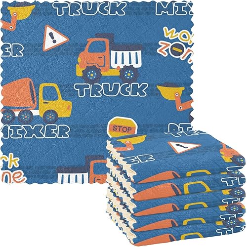 Miniatura 1 de FRODOTGV Dark Blue Construction Vehicles Cotton Decorative Kitchen Towel Microfiber Fast Drying Set of 6 Microfiber Towel for Countertop Sink