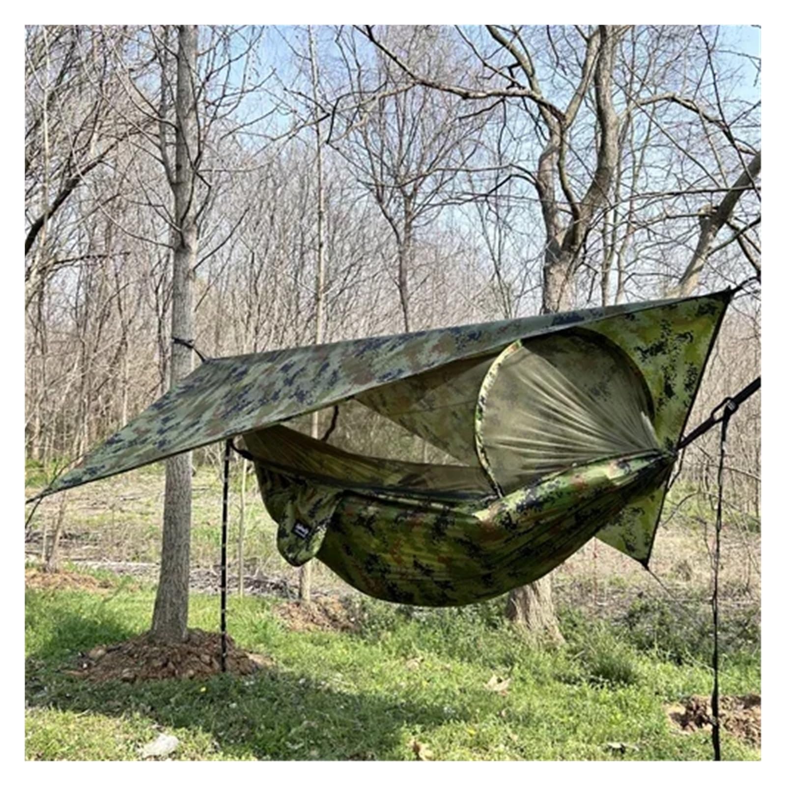 260x140cm Outdoor Double Camping Hammock with Net and Rain Fly Tarp Lightweight Parachute Hammocks for Travel Hiking(Color-4)