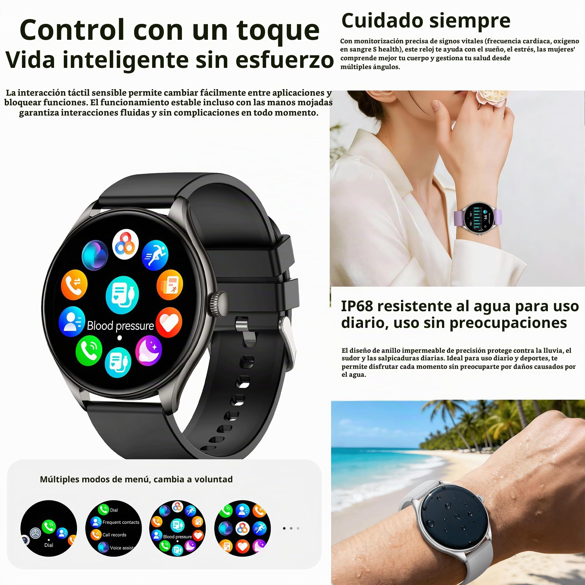 Reloj Inteligente Mujer con Llamadas, 1,46 Pulgada Smartwatc Hombre Deportivo con Podometro Pulsometro SpO2 Sueño Presion Arterial Actividad 5ATM Reloj Digital para iOS Android (Negro)