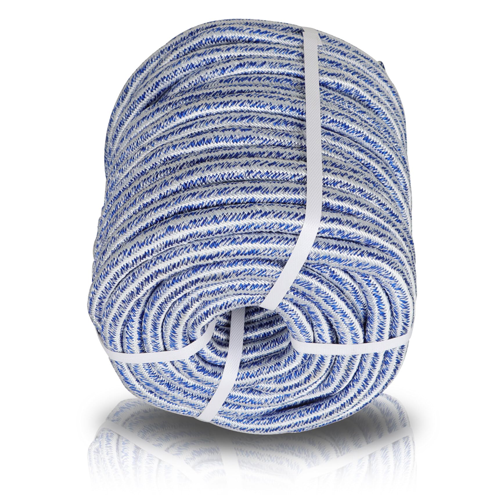YSMN 3/4 Inch 200 Feet 24 Strand Braided Rope 20000 Pounds Breaking Strength Polyester Rope Suitable for Swing Camping Tree Work Blue White