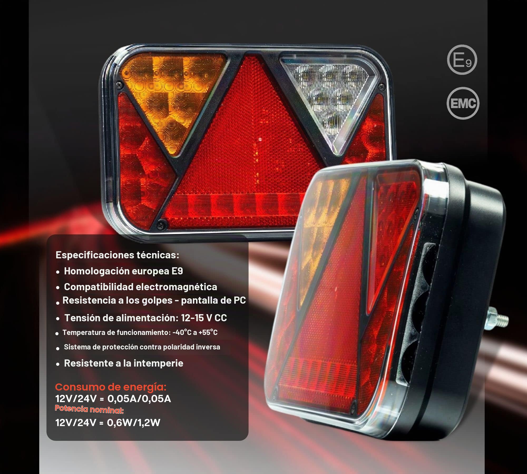 DOJA Barcelona | Pilotos Traseros Remolque LED Rectangular | Triángulo 12v LED | Posicion, STOP, Indicador, Luz Matricula, Antiniebla/Marcha Atras | Piloto Trasero Homologado | Pilotos Remolque