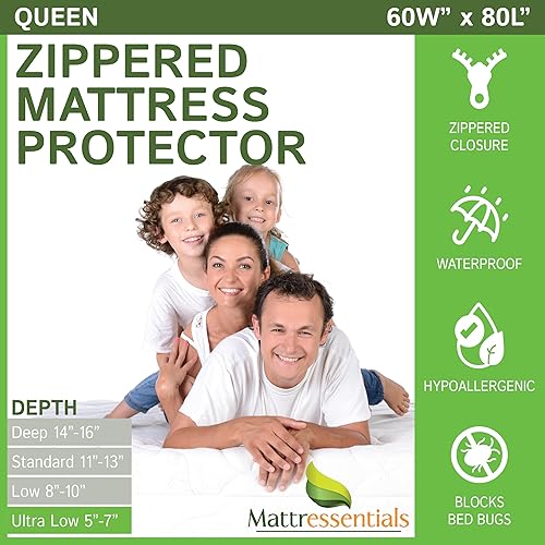 Protector de colchón Queen con cremallera (5 a 8 pulgadas de profundidad), funda de colchón impermeable para chinches de cama, funda hipoalergénica