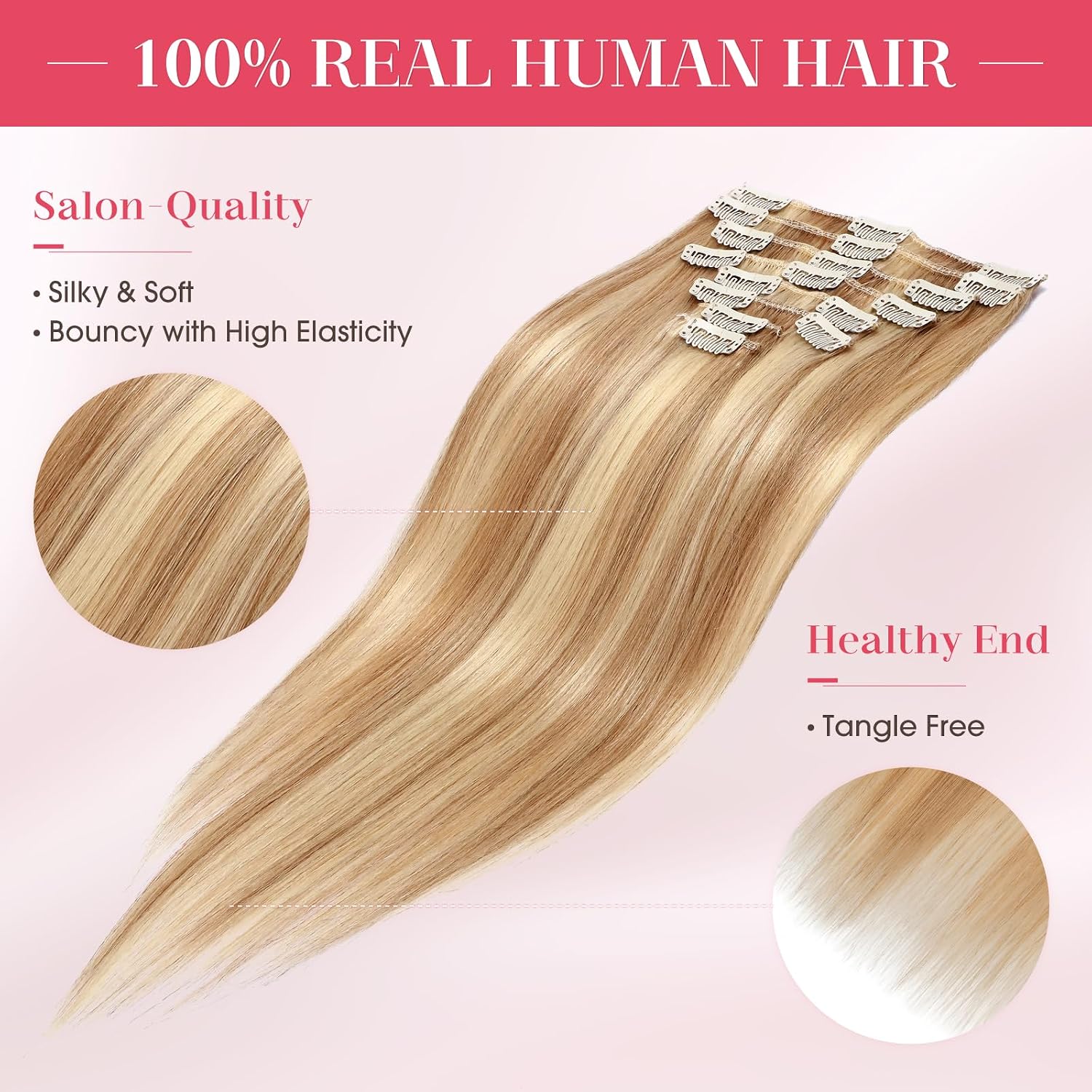 MY-LADY Clip In Hair Extensions 100% Real Human Hair 10 Inch 8pcs Remy Short Hair Extension Clip ins #18/613 light Ash Blonde with Bleach Blonde 75g Full Head Soft Natural Extension
