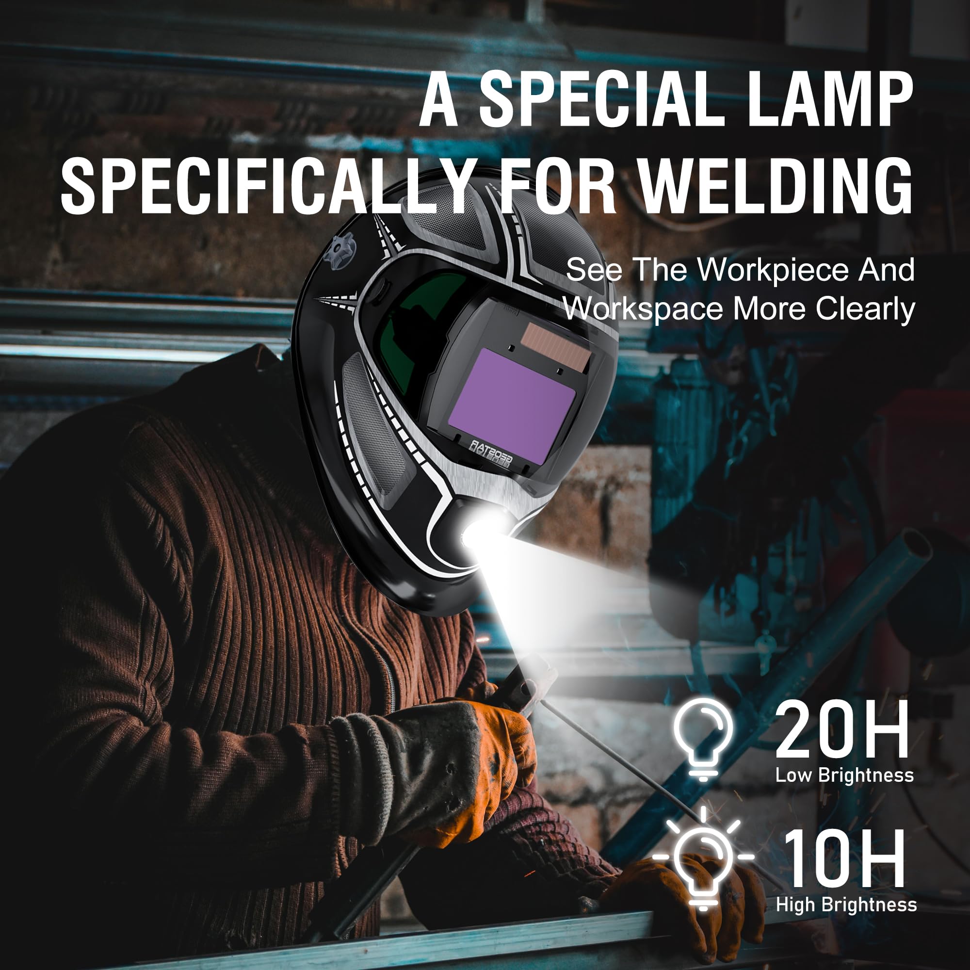 Welding Helmet Panoramic View Auto Darkening True Color Large Viewing 4 Arc Sensors Solar/Rechargeable Battery Welder Mask with LED Lighting for TIG MIG ARC