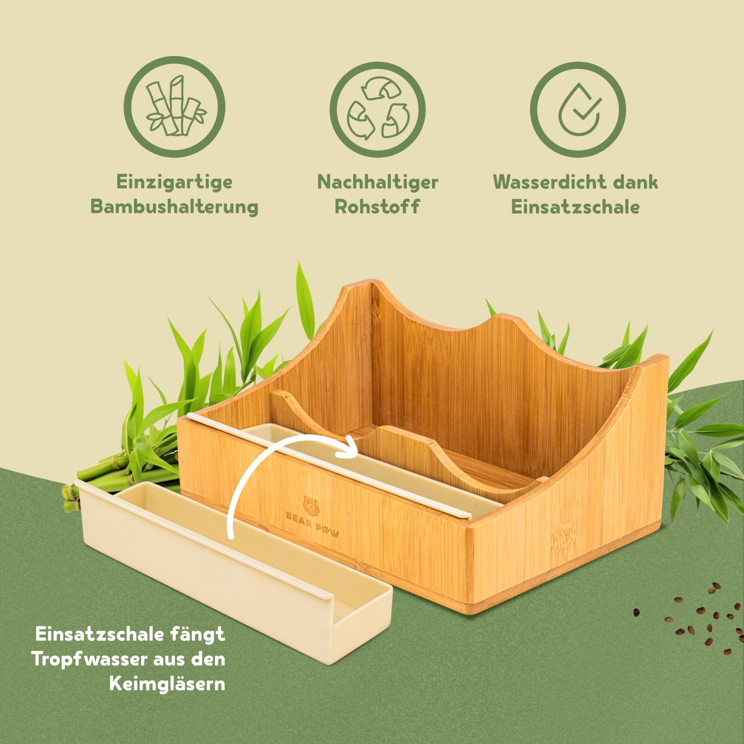 BEAR PAW® Sprossenglas 2er Set - 1000ml Keimglas für Sprossen Keimlinge - (inkl. Bambushalterung, Abdunklungshüllen, Gratis Videokurs, Sprossenbuch) - Sprossenglas Keimglas Set - Sprossen Keimgerät
