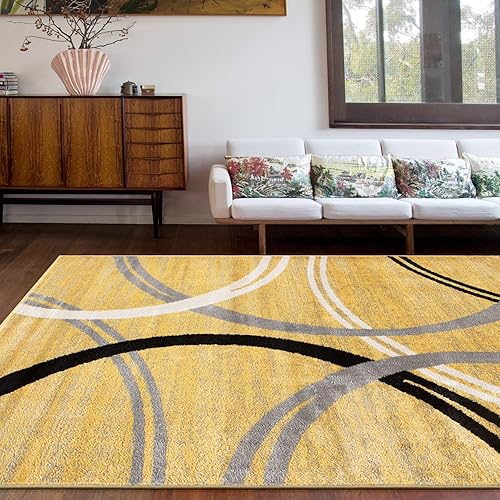 Miniatura 183 de Rugshop - Alfombra moderna con diseño de círculos ondulados Negro -,Azul,Marrón,Gris,Rojo -,Amarillo