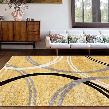 Rugshop Modern Wavy Circles Design Area Rug 10' x 14' Yellow