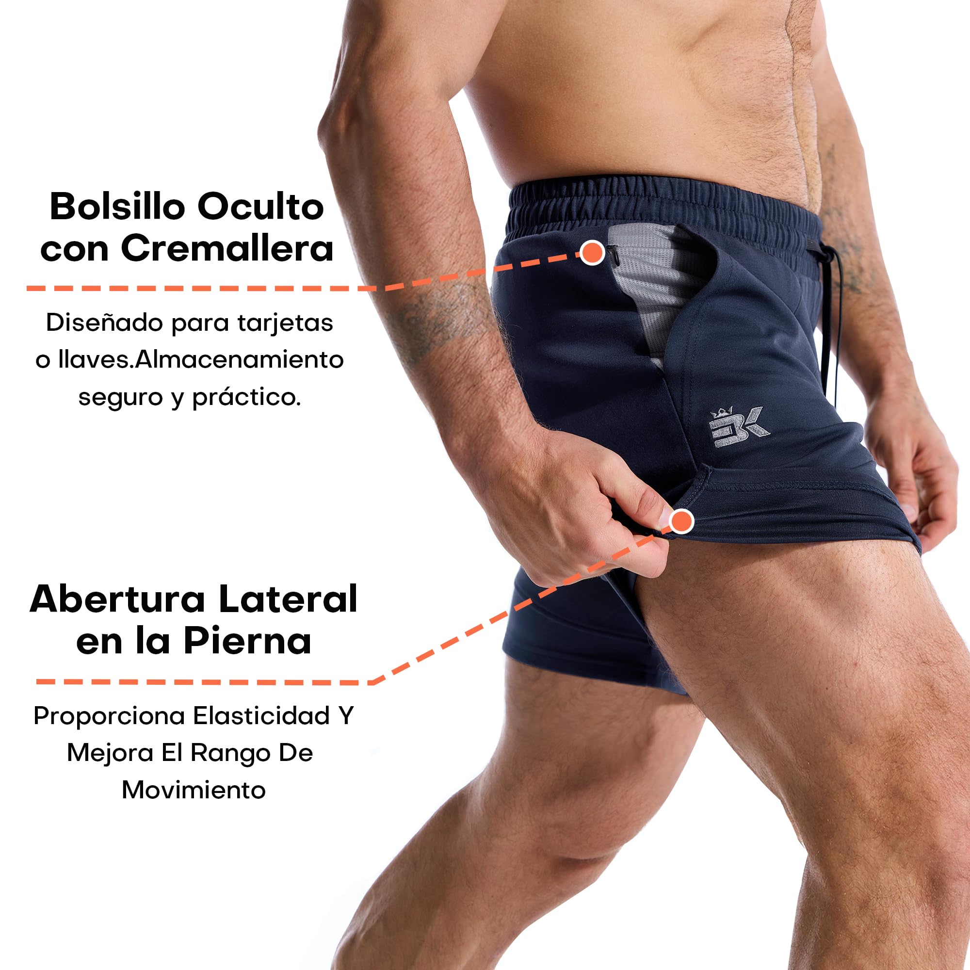 ZENWILL FlotaBols Pantalones Cortos Deporte Cremallera Hombre Pantalón Corto Gym Transpirable,Shorts Elástica Algodón Running — view 5