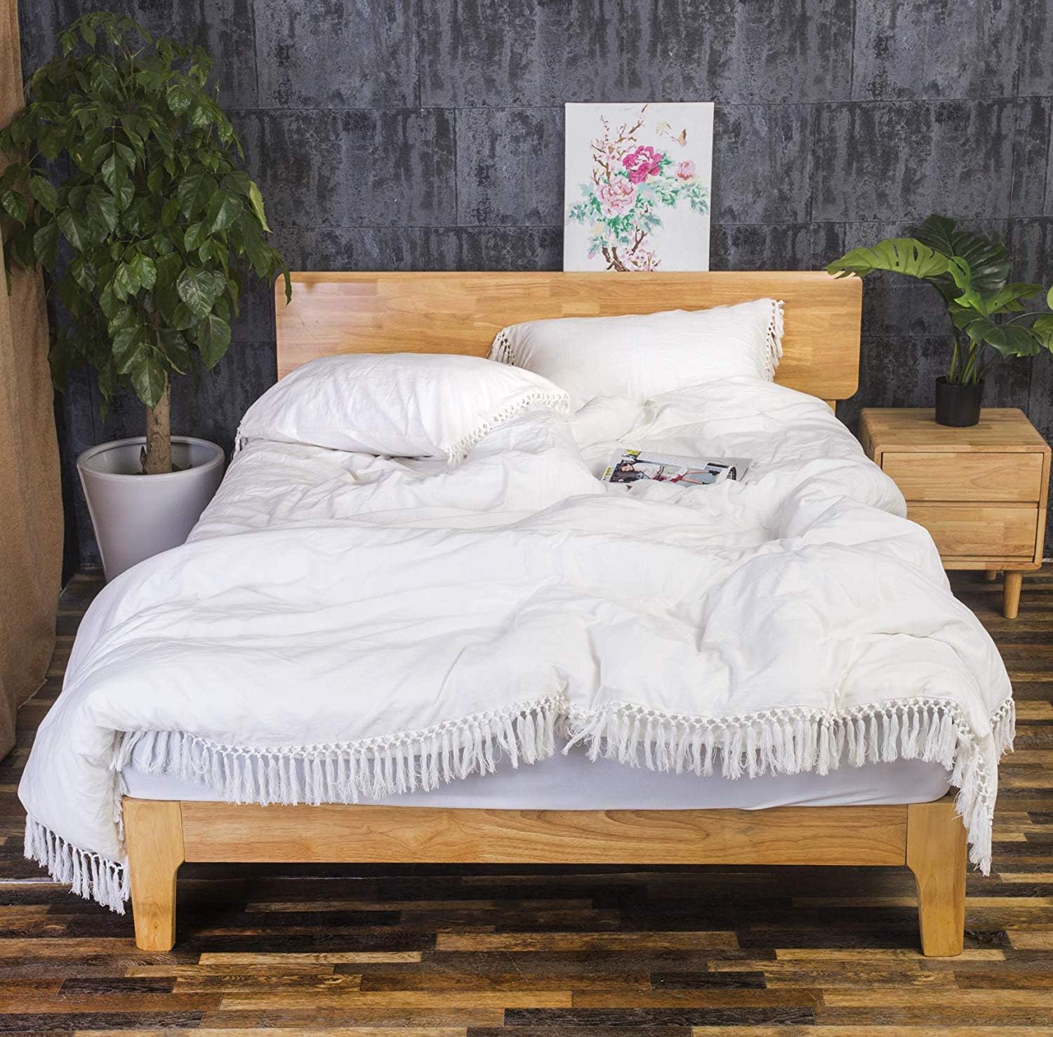 Ivory Pillow Covers Cases Off White Shams with Tassels Boho King Size 20x36 Inch 2 Pieces Pure Cotton Solid - Image 7