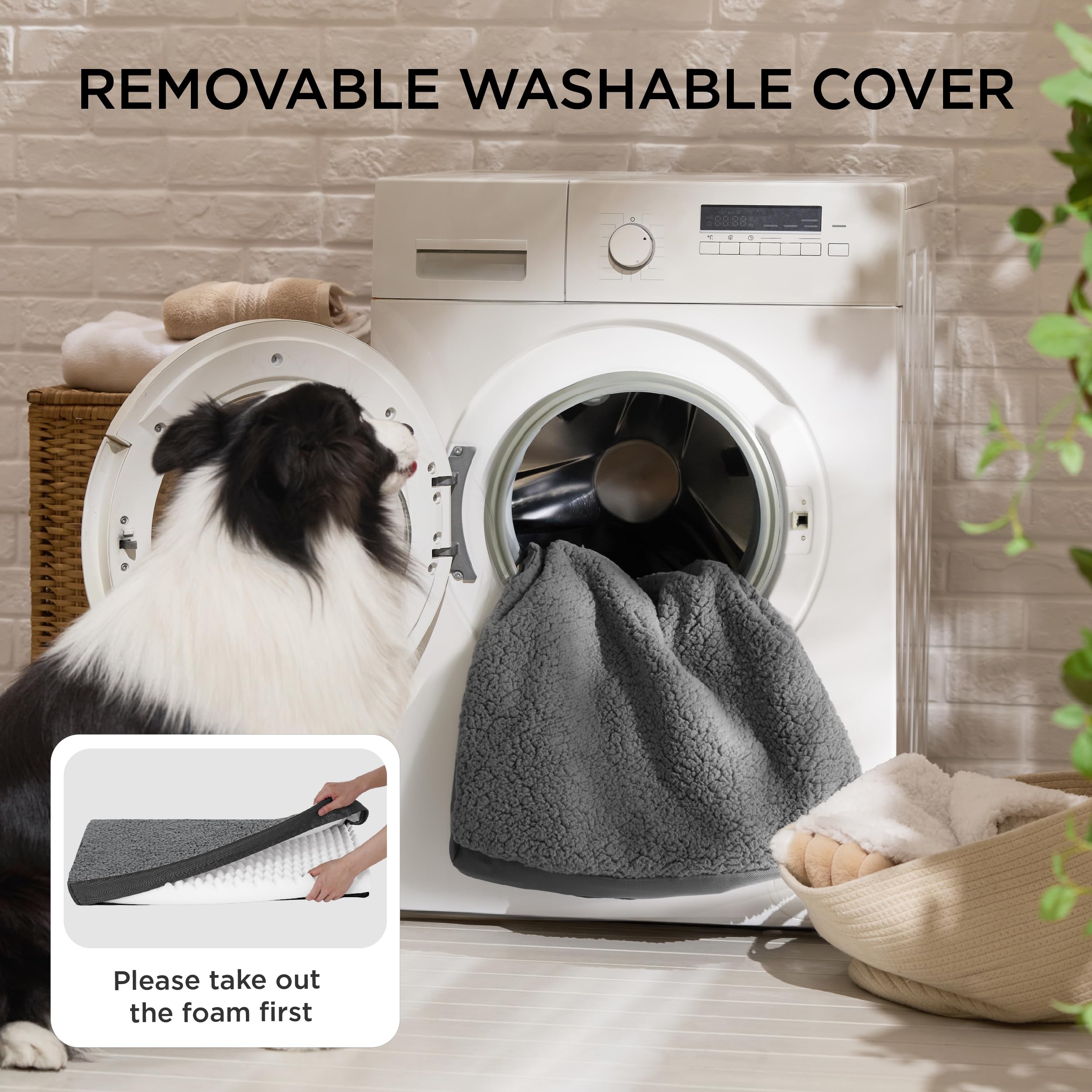 Bedsure Cuscino per Cane Gande - Materassino per Cani Taglia Grande Interno Cuscino Cane Sfoderabile Lavabile 112x81x7.6 cm, Grigio