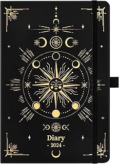 2024 Diary - Diary 2024 A5 Week to View, Diary 2024 from Jan. 2024 to Dec. 2024 with Hard Cover, Pen Loop and Back Pocket, 21.3 x 14.7 x 1.6 cm, phase of the moon