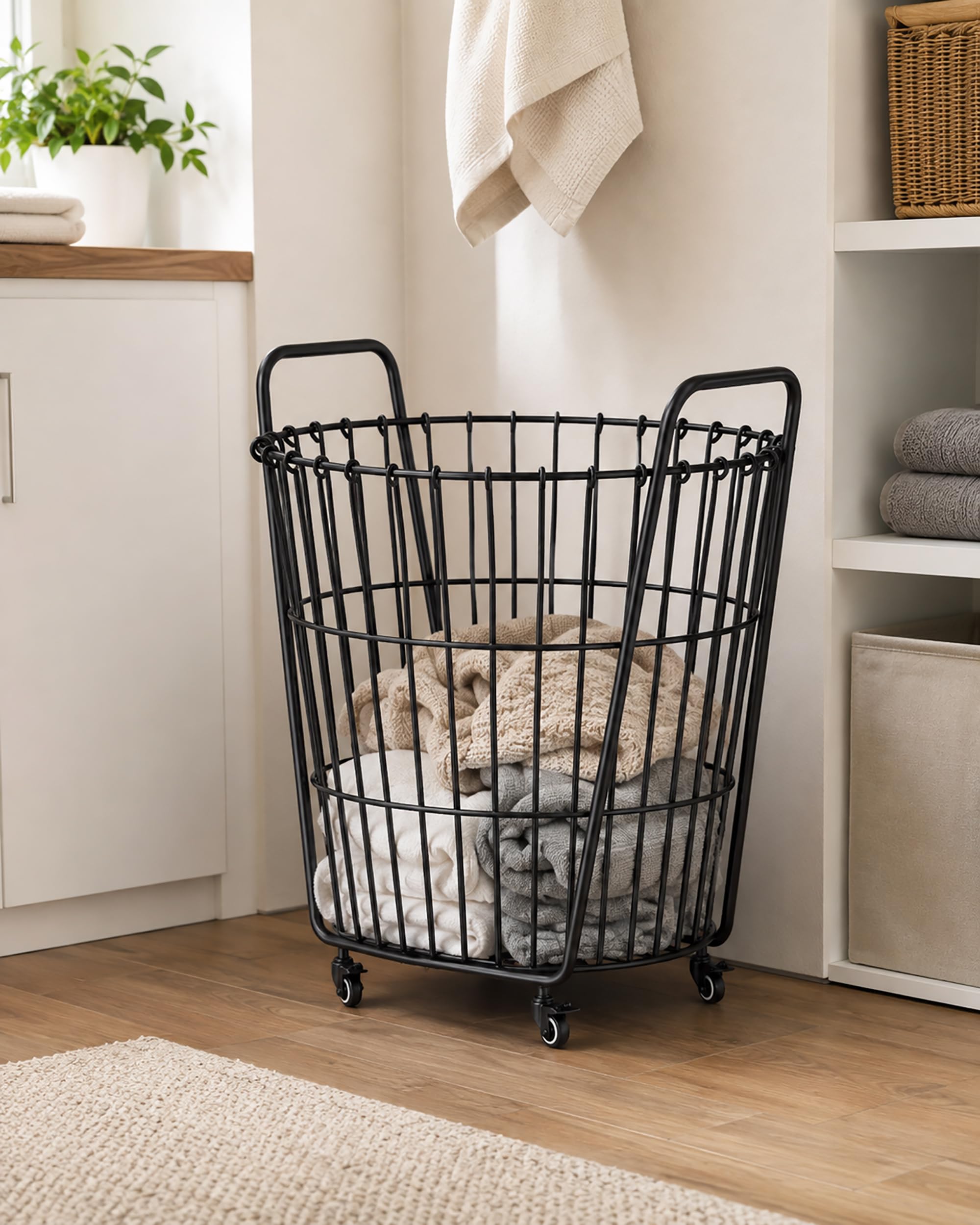 Panier À Linge Corbeille A Linge En Métal À Roulettes, Corbeille De Rangement​ Avec Poignées, Rangement, Linge, Vêtements, Pour Buanderie, Salle De Bain,Bac A Linge Sale