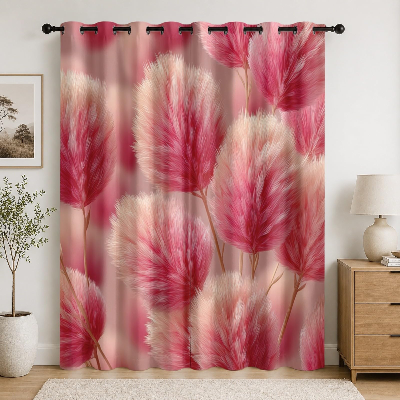 Rideaux occultants anti-bruit motif plantes 140x245cm rideau thermique phonique rose salon