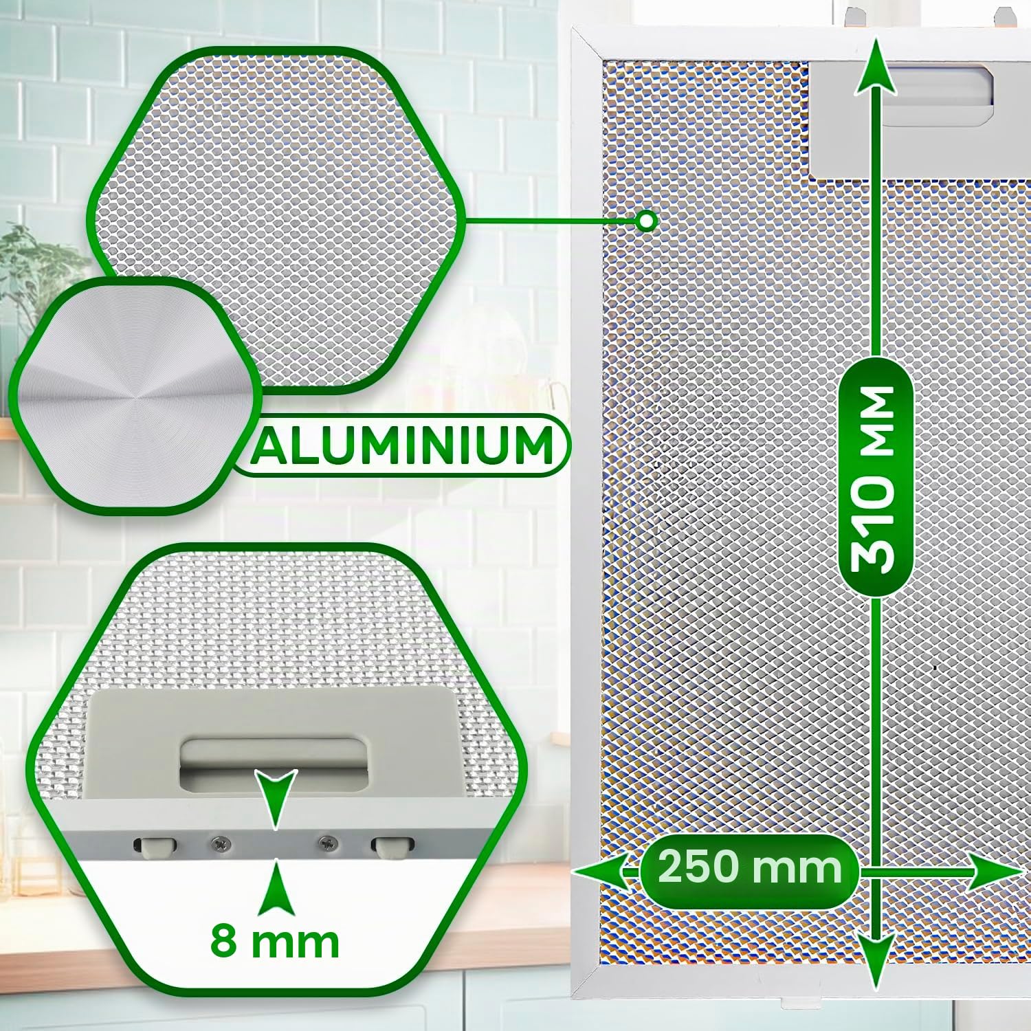 Aluminiumfilter für die Dunstabzugshaube (2, 310 x 250 x 8 mm)