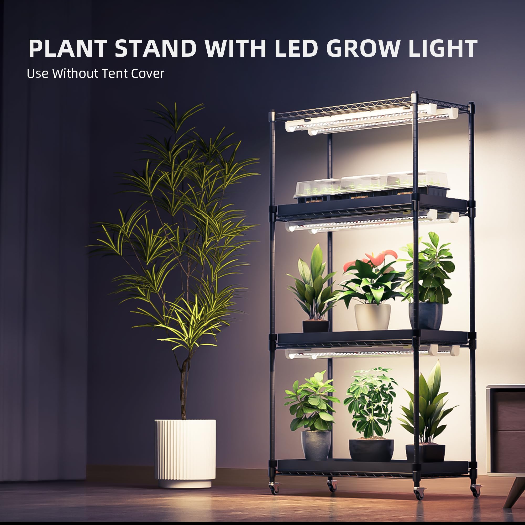 Spider Farmer 4-poziomowy stojak na rośliny z kółkami, do szklarni wewnętrznej, 6 szt., T8, pełne spektrum LED, oświetlenie i namiot, do rozruchu nasion 70 x 35 x 150 cm