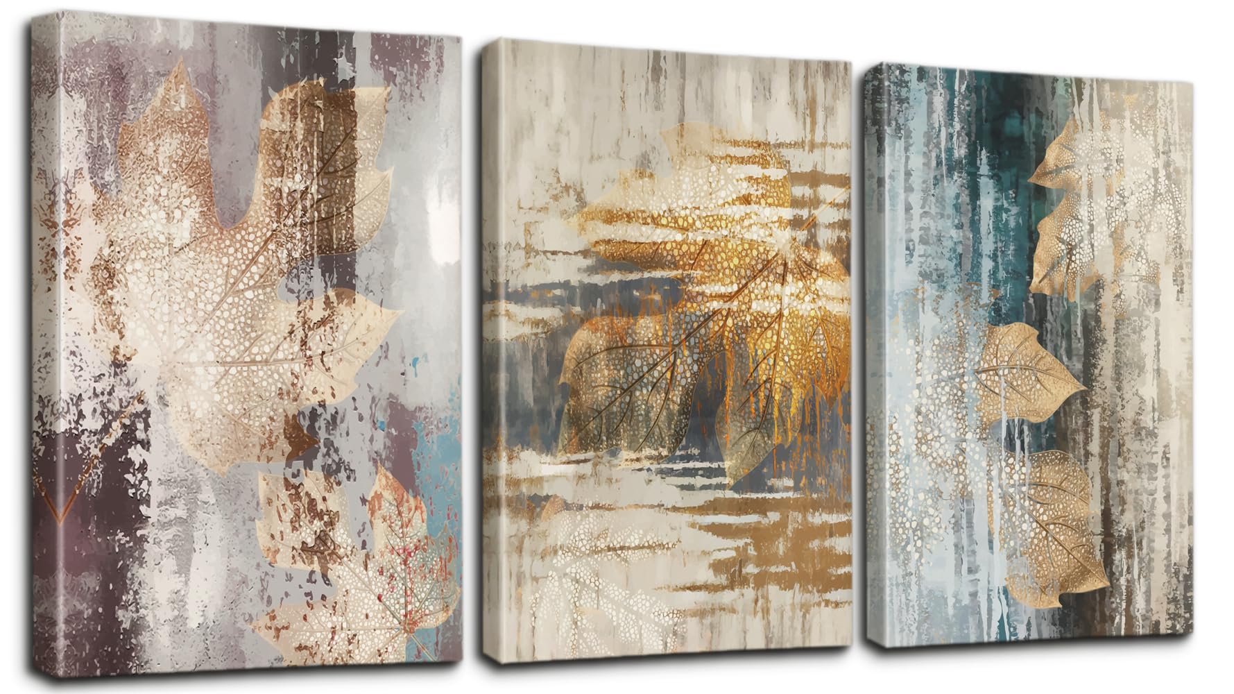 Sungeek Canvas Wall Art Prints 3 Pieces Modern Picture Framed Abstract Maple Leaf Artwork Paintings for Bedroom Living Room Kitchen Home Wall Decoration Paintings 30 x 40cm