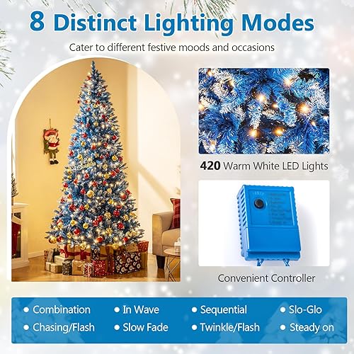 Vista 48 de Goplus 7.5ft Pre-lit Artificial Christmas Tree, Hinged Premium Spruce Xmas Full Tree with 1346 PVC Tips, 400 LED Lights, Folding Metal Stand, for