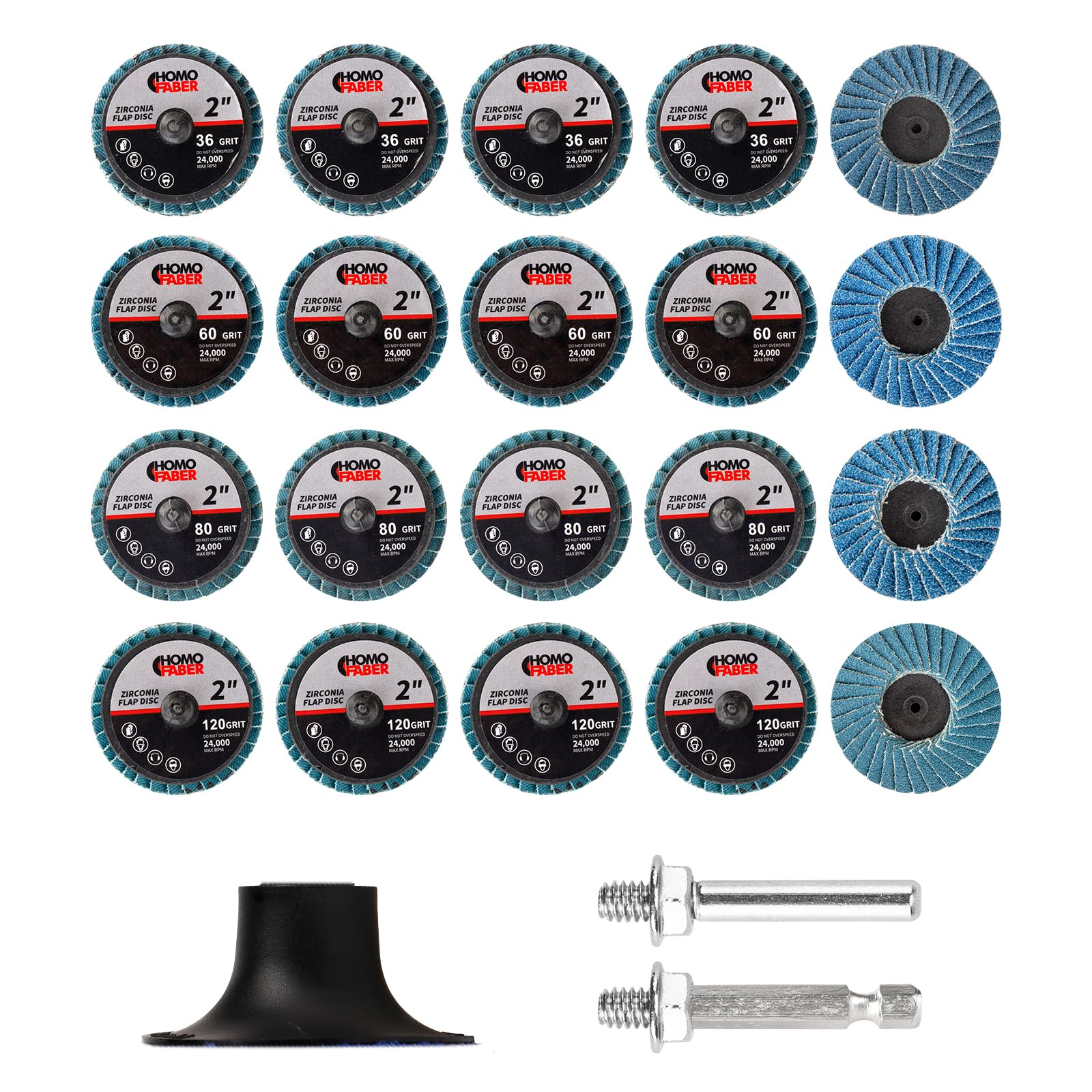 HOMO FABER 21 PCS 2 Inch Die Grinder Flap Disc, with 1/4" Holder, Grit 36/60/80/120, Roll Lock Grinding Sanding Disc for Die Grinder Surface Prep