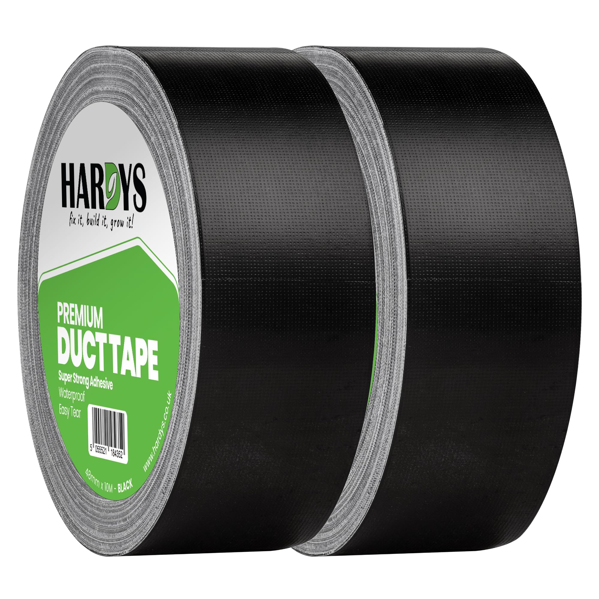 Hardys Black Duct Tape, 48mm x 10m (Pack of 2) | Waterproof Gaffer Tape for Electrical, Plumbing, Indoor & Outdoor Use | 220um Heavy Duty Thickness, Extra-Strong Adhesive
