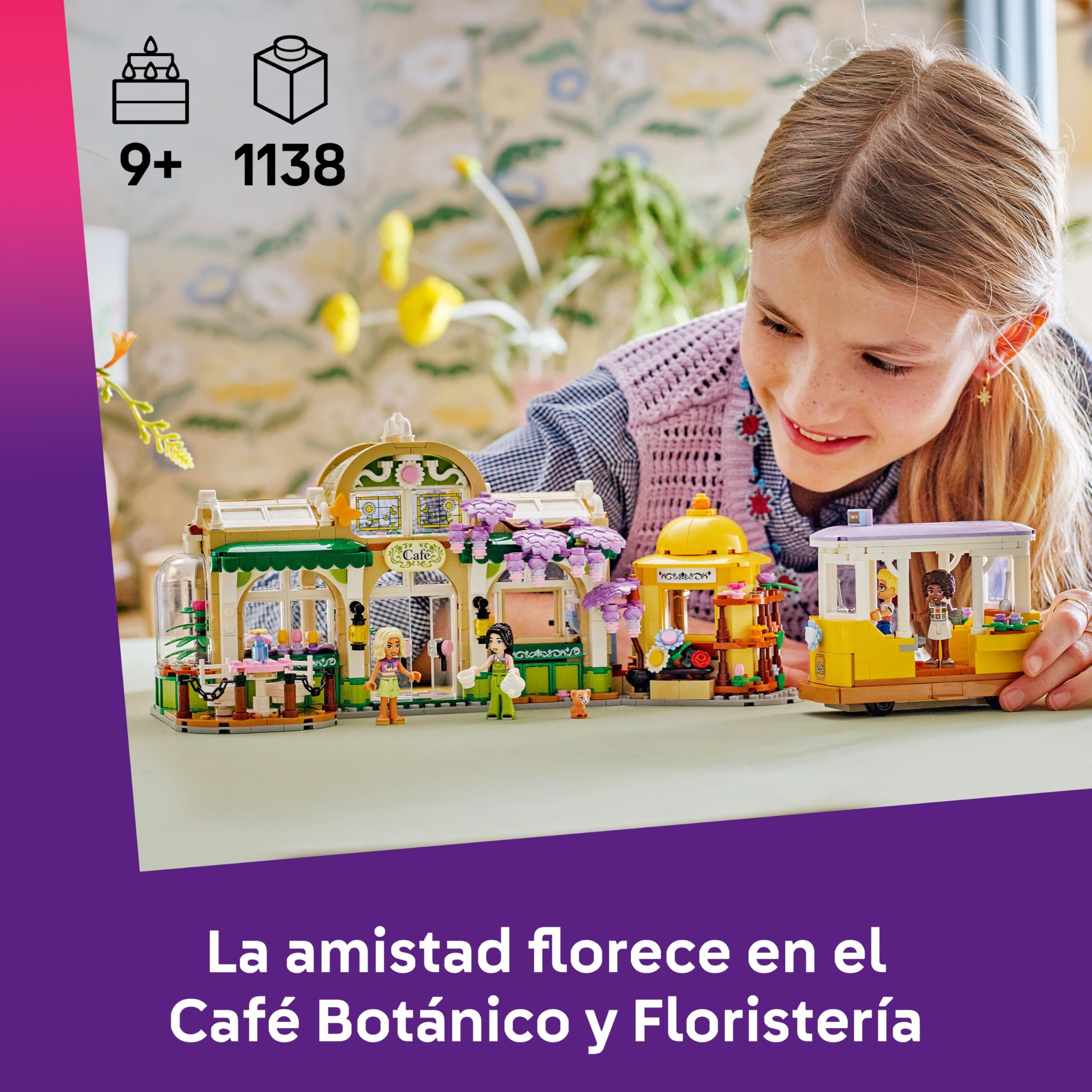 LEGO Friends Café Botánico y Floristería de Juguete - 4 Mini Muñecos, Figura de Gato, Tranvía y Accesorios de Cocina Inc. Pasteles, Tazas y Tetera - Regalo de Cumpleaños para Niñas de 9+ Años 42671
