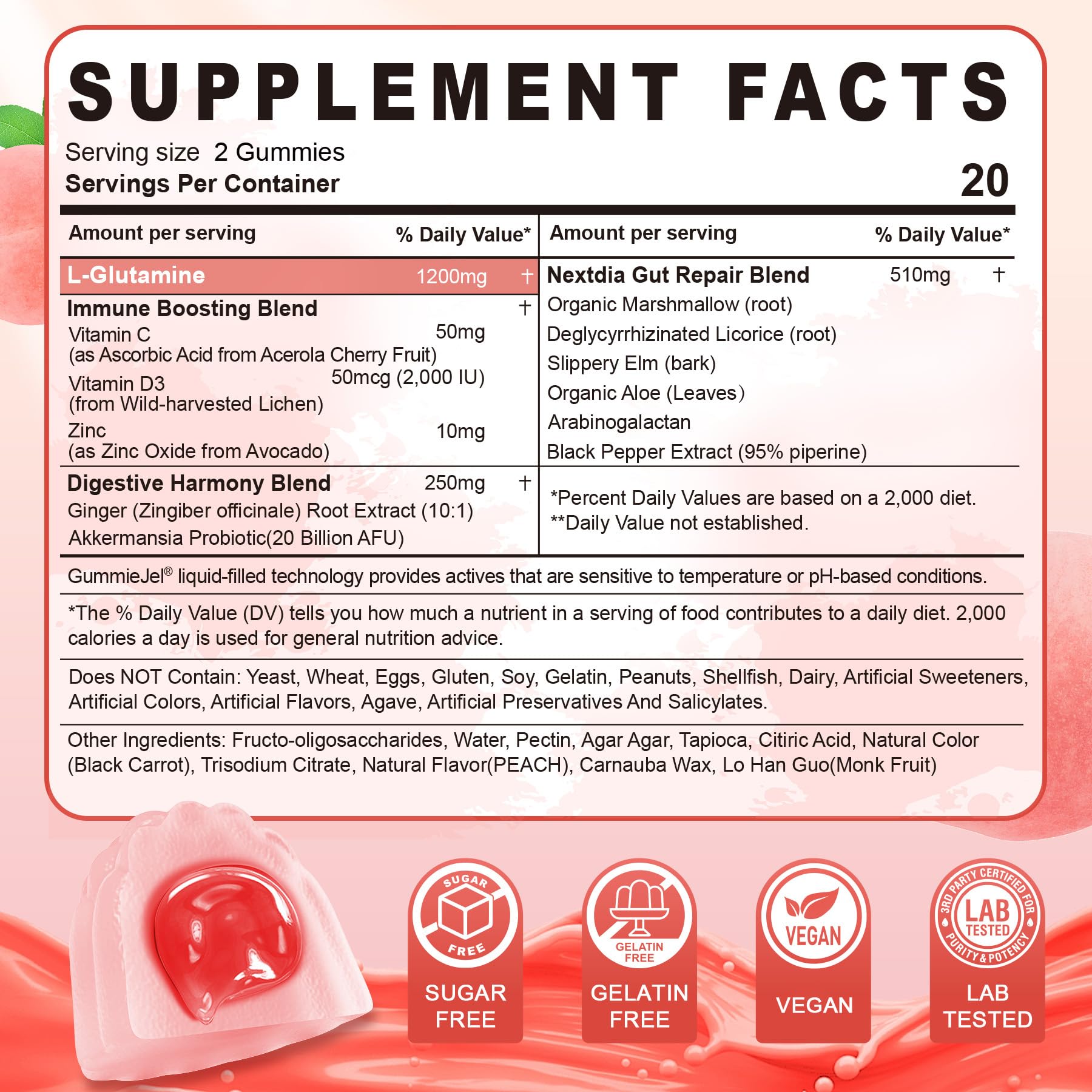 L-Glutamine 1200mg Gummies with Akk Probiotic, for Gut, Immune, Metabölism — Amazon image 2
