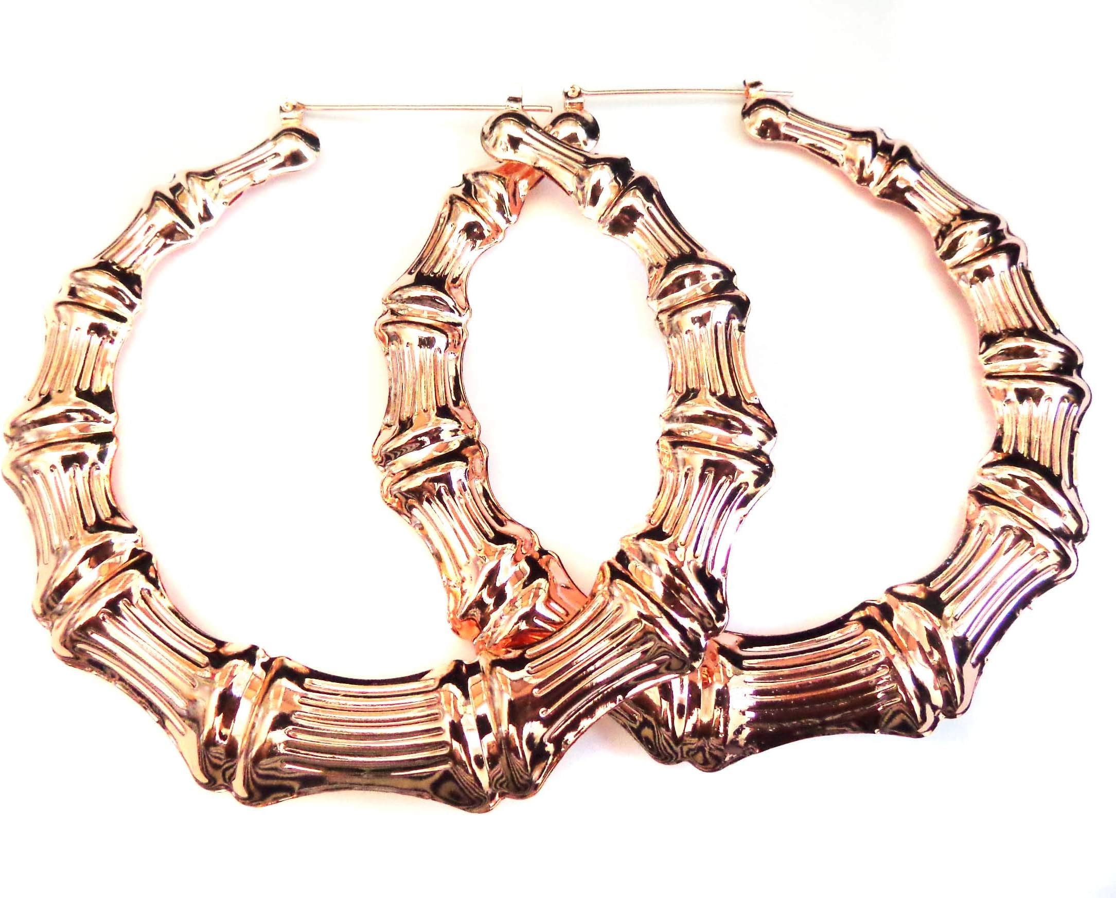 Divas DiggablesBamboo Hoop Earrings Rose Gold Bamboo 3 inch Hoop Earrings Full Hoop