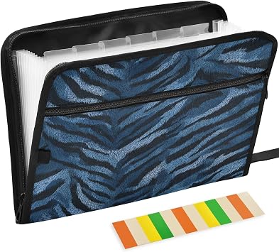 Tiger Leopard Print Expanding File Folder Zebra Skin Stripes Accordion Filing Folder A4 Letter Size File Pockets Portable Paper Document Organizer for School Home Office Travel