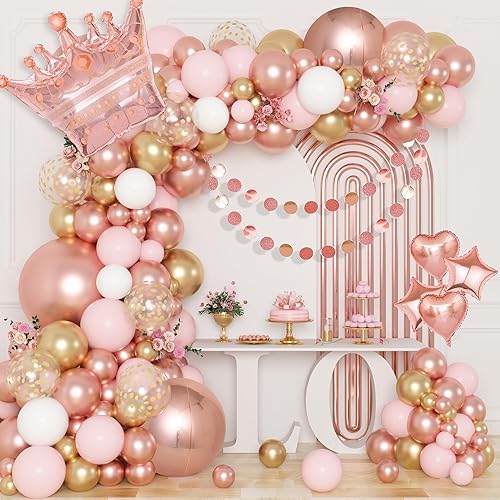 Ouddy Life 149 piezas Kit de arco de globos dorado rosa, guirnalda de globos con pancarta de estrella cardioide rosa dorado blanco para decoraciones