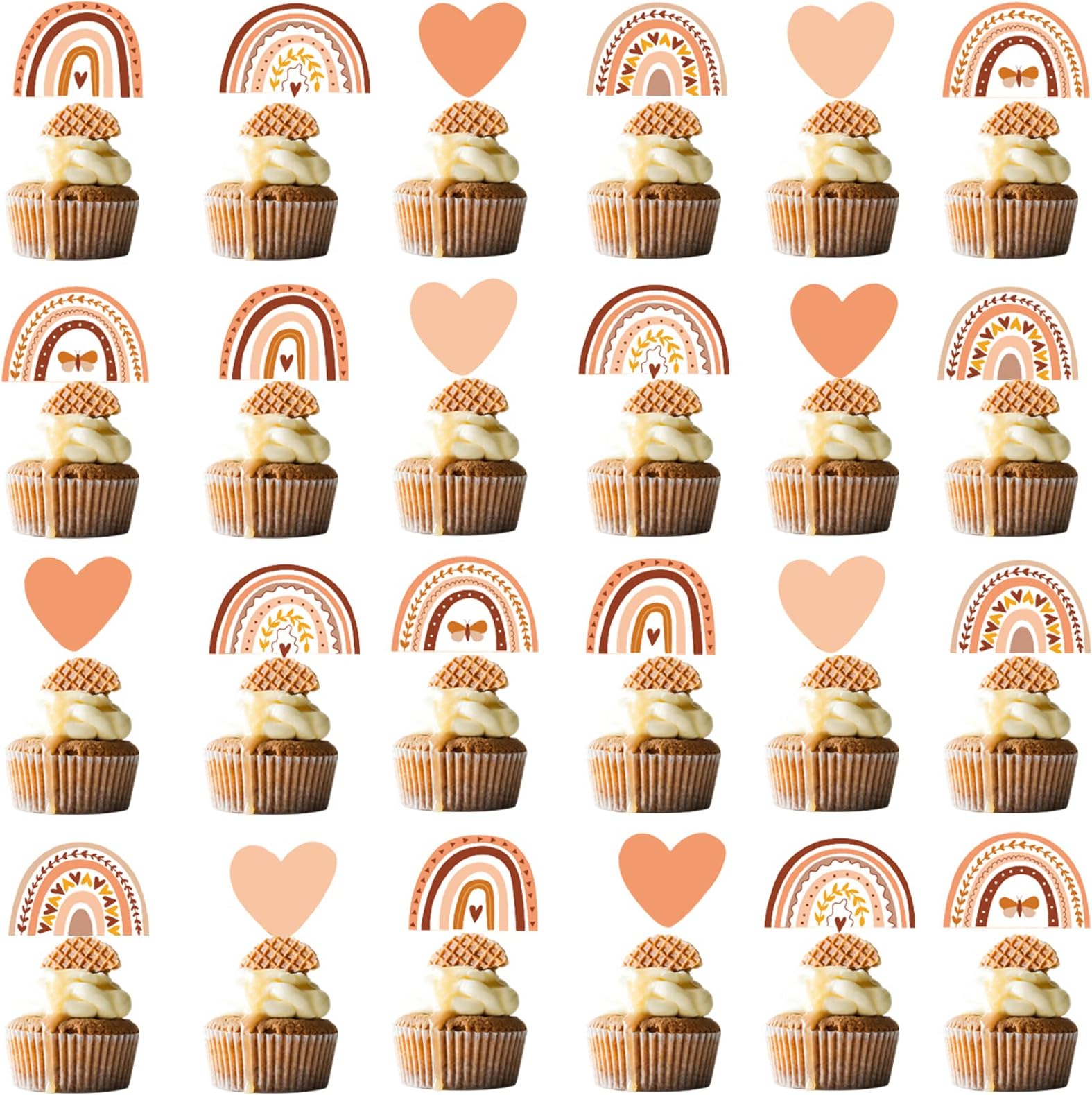 48 Pcs Boho Rainbow Party Cupcake Toppers for Boho Rainbow Birthday Party Decorations