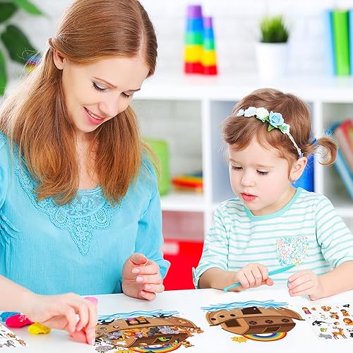 Miniatura 7 de Juego de 12 calcomanías de animales del Arca de Noé que incluye fondos y hojas de arca de Noé, calcomanías autoadhesivas de animales, decoraciones