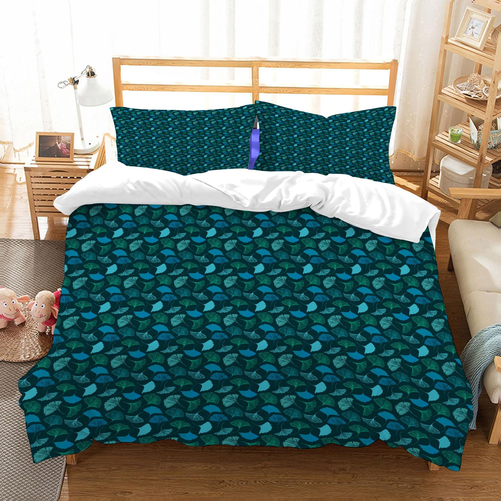 Ensemble de lit microfibre anti-plis à motif floral avec 2 taies d'oreiller