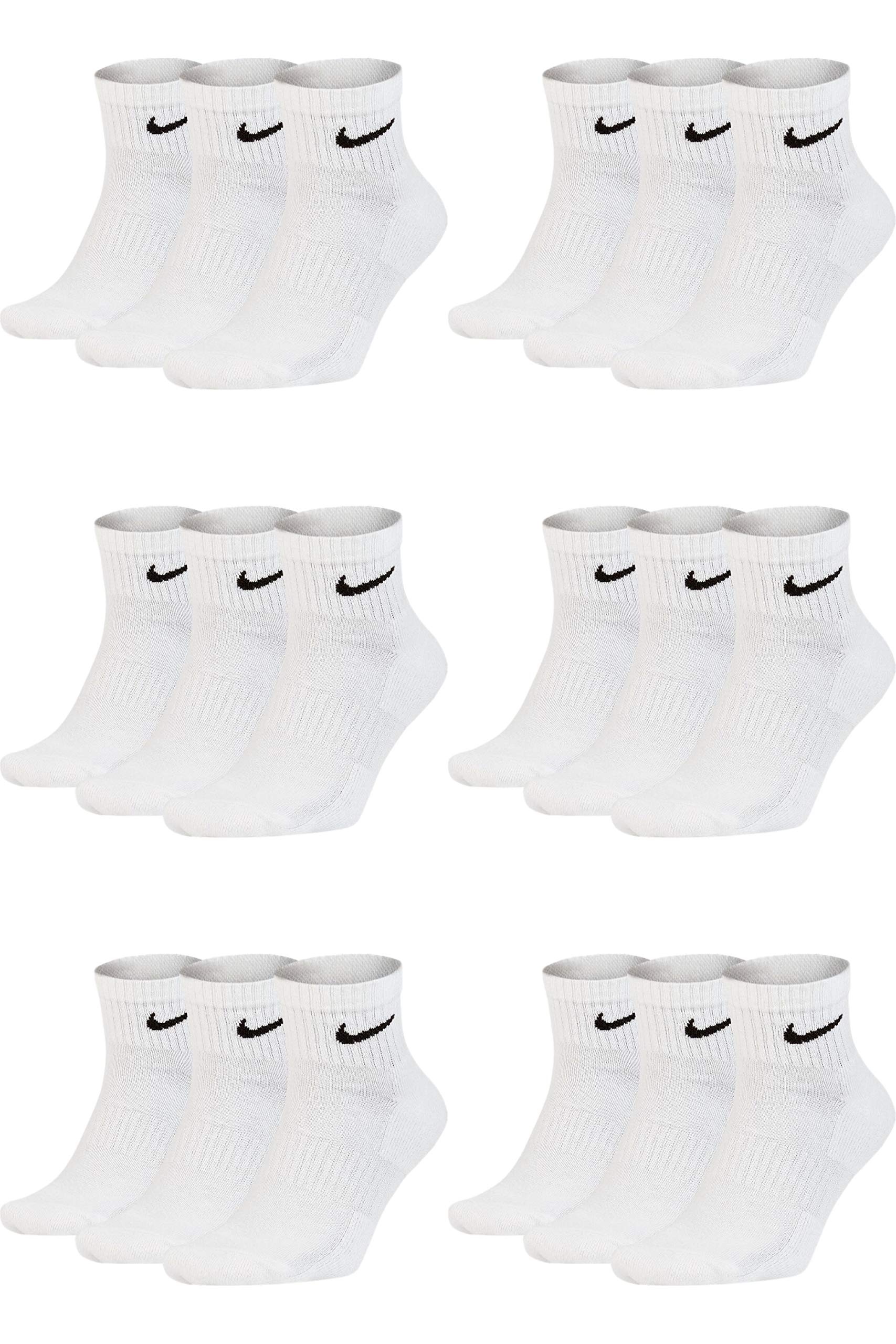 NIKE 18 Paar Herren Damen Kurze Socke Knöchelhoch Weiß Schwarz Sparset SX7667 Sportsocken Größe 34 36 38 40 42 44 46 48 50, Größe:46-50, Sockenfarbe:18 Paar weiss