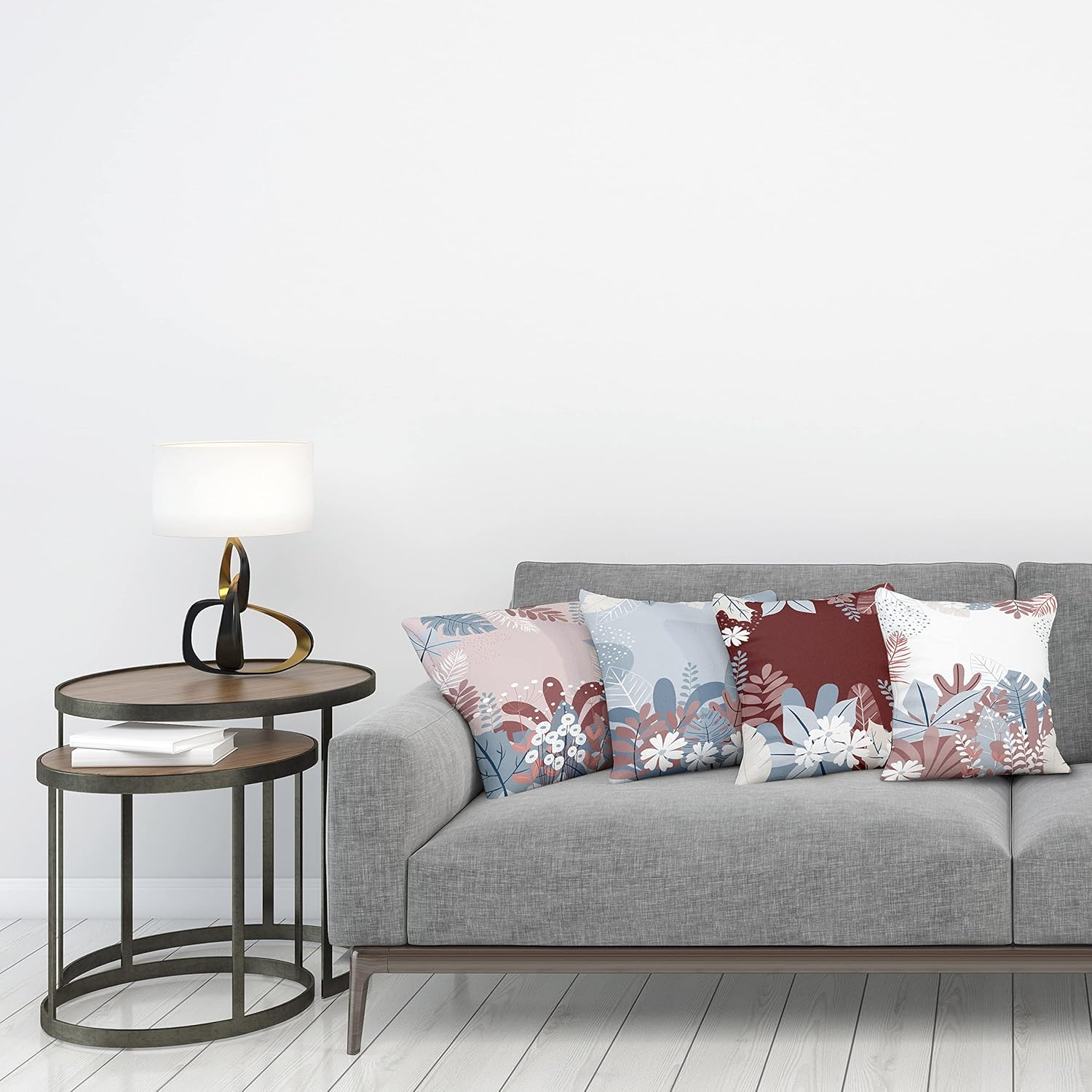 Ambesonne Botanic Throw Pillow Cushion Case Pack of 4, Autumn Foliage Big Exotic Leaves Daisy Flower Foliage of Forest Artwork, Modern Accent Double-Sided Digital Printing, 18", Burgundy Rose