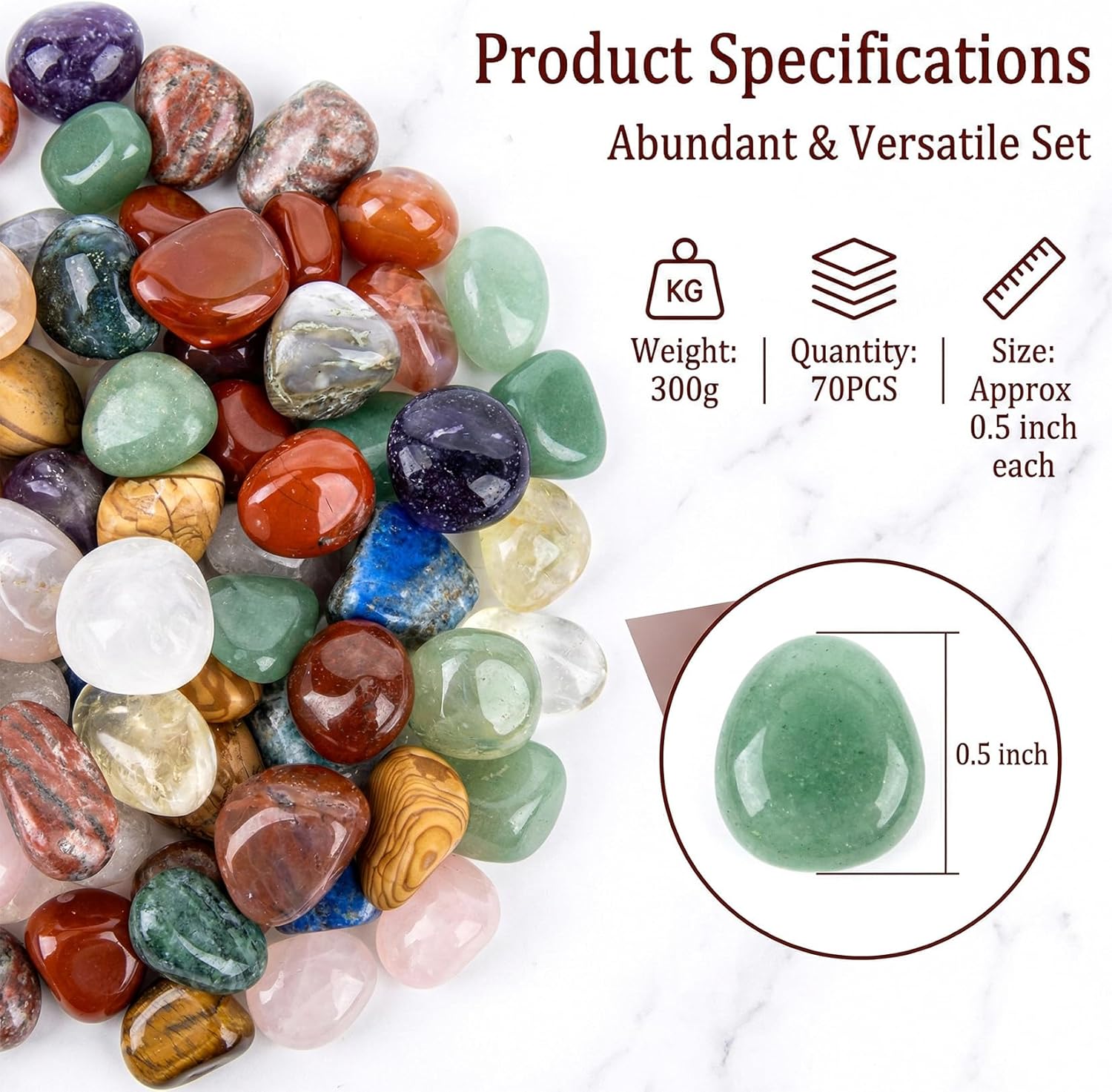 Polished Tumbled Healing Crystals Set – RAINFLOW 70PCS Bulk Multicolor Stones Irregular Natural Crystal Stones 0.5 Inch, Assorted Gemstones for Crafts, Jewelry Making, Home Decor & Gifts, 0.5" - Image 2
