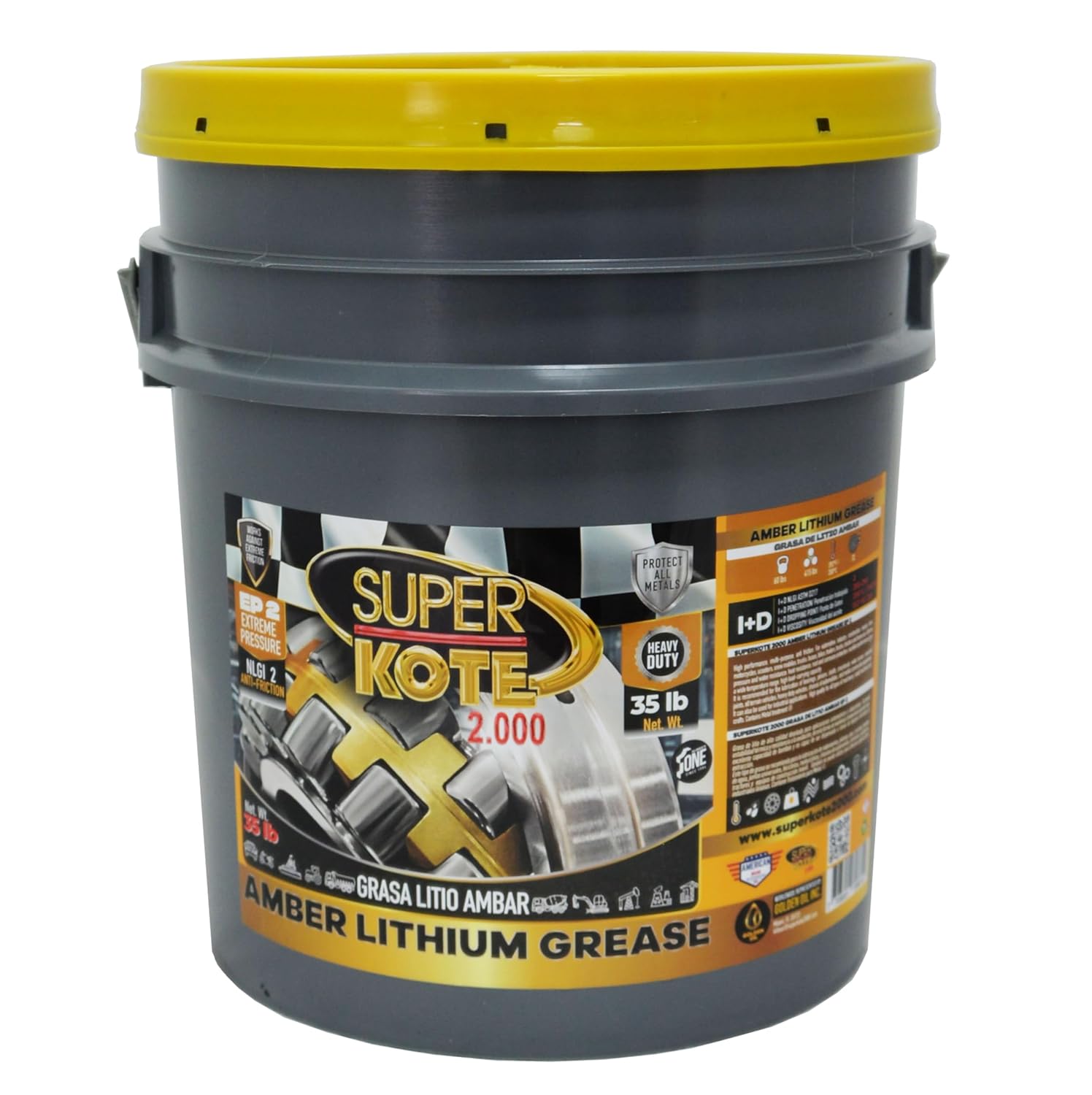 Multipurpose Lithium Grease Superkote 2000 | NLGI 2 | Lubricant Grease | EP Extreme Pressure | High Temperature | Heavy Duty | Bearing | Trailer Axle | Chassis | Automotive | Amber Grease | 35 LB Pail