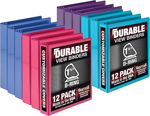 Samsill Carpeta duradera de 1.5 pulgadas, fabricada en los Estados Unidos, carpeta de anillos en D, carpeta de visión transparente personalizable,