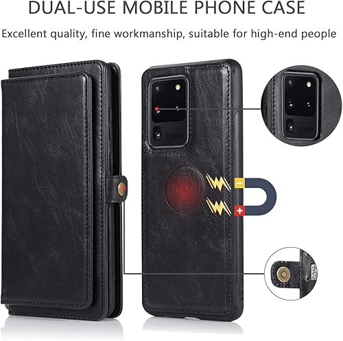 Miniatura 3 de Asuwish Funda de teléfono para Samsung Galaxy S20 Ultra Glaxay S20ultra 5G Wallet Funda desmontable con protector de pantalla de vidrio templado y