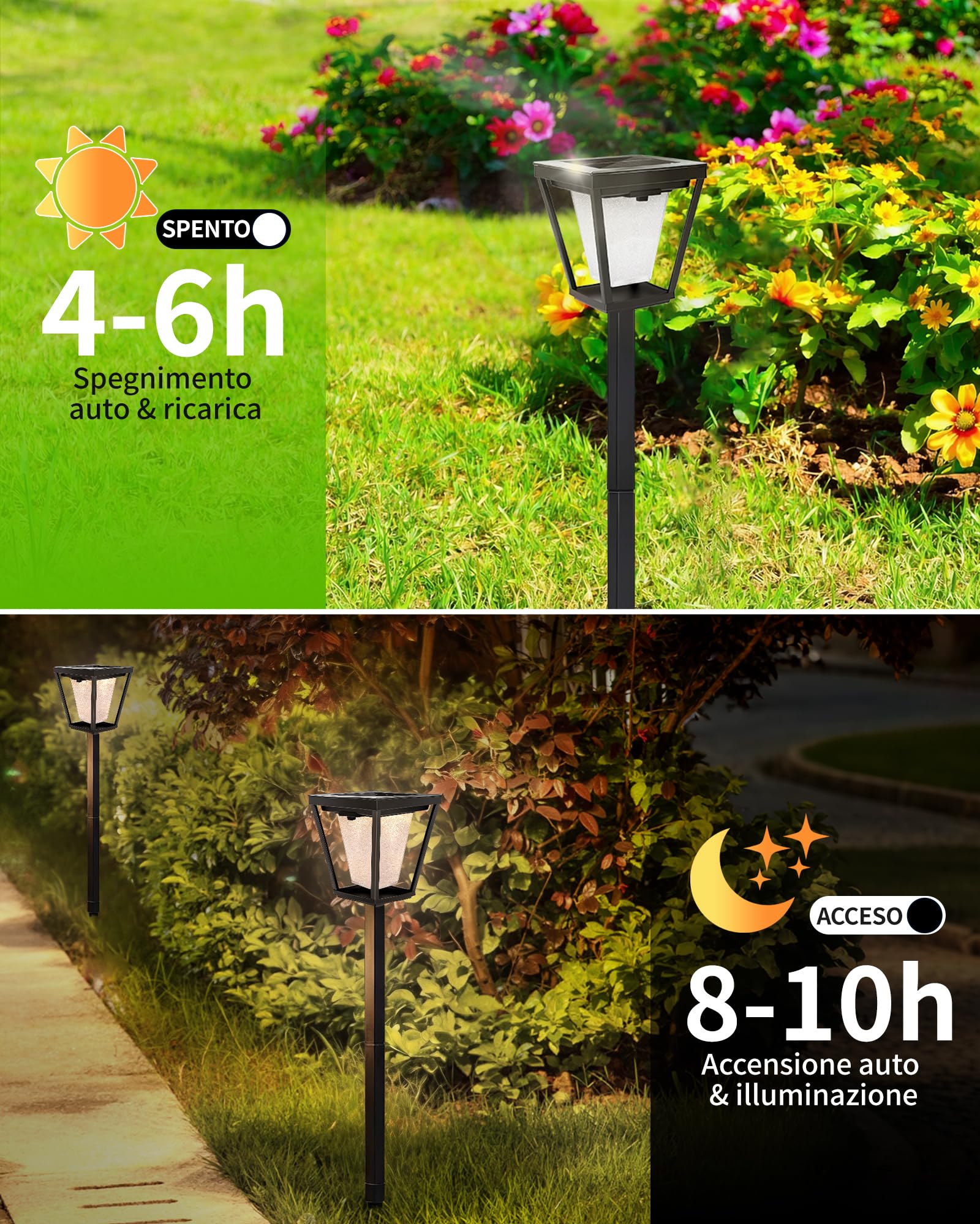 BRIMAX Lampade Solari da Giardino con Picchetto, 3000K/6000K Regolabili | 4 pezzi, IP65 impermeabili, accensione automatica, per vialetto, terrazza, giardino, sentiero, decorazione esterna