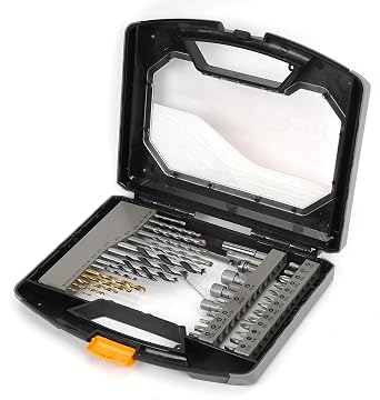 JCB Tools 40ピース ドリルセット&ドライバービット | メタル 石工 木製ドリルビット ドライバービット ソケット付属 | 折りたたみケースとハンドル付きドリルキット JCB-PTA-40-NA