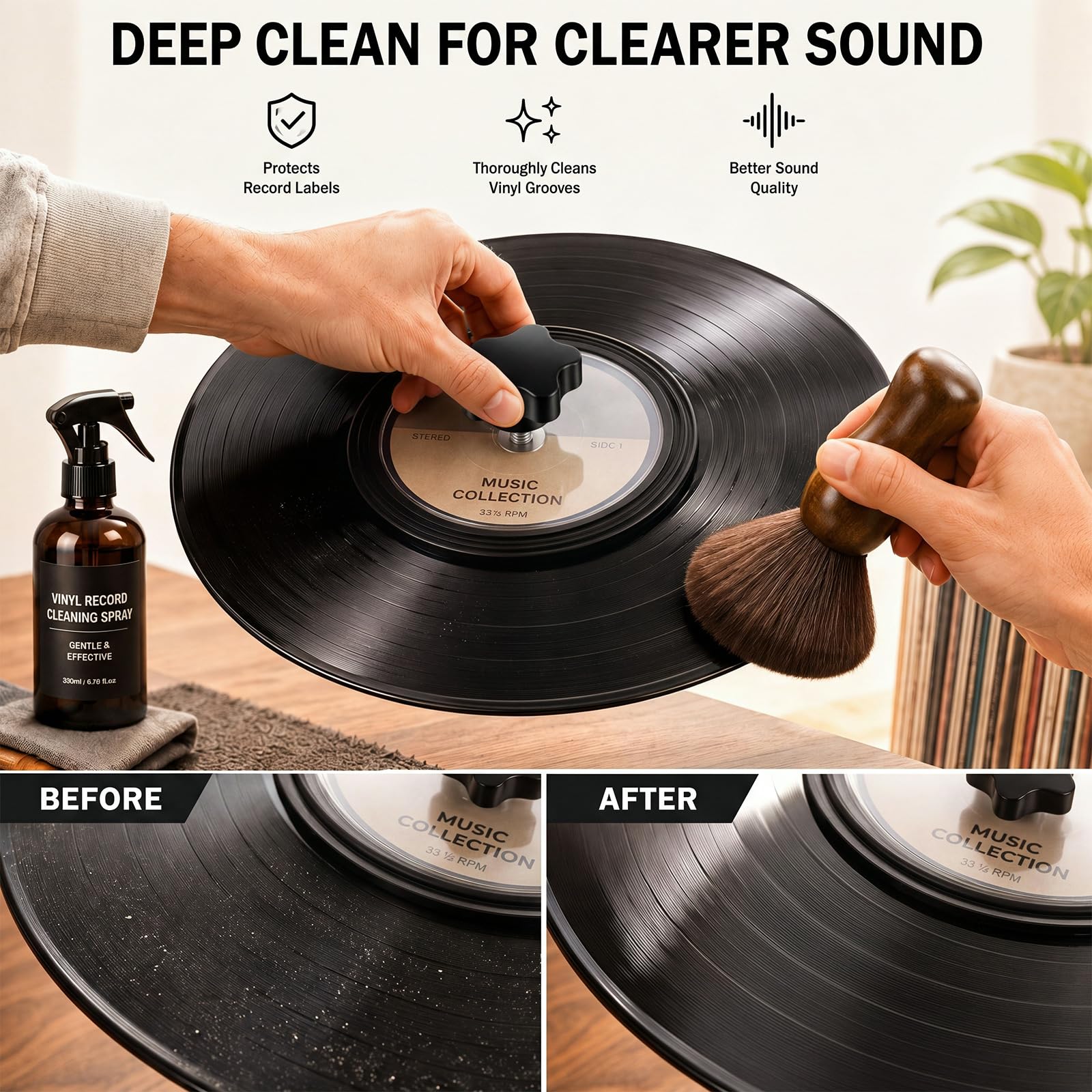 Mifoci 2 Stück Schallplatten-Reinigungsschutz, sichere Etikettenschoner-Clips für 7/10/12 Zoll LP-Schallplatten, EP-LP-Vinyl-Schallplatten-Etikettenreinigung, Schutzhülle, klare Sichtbarkeit für