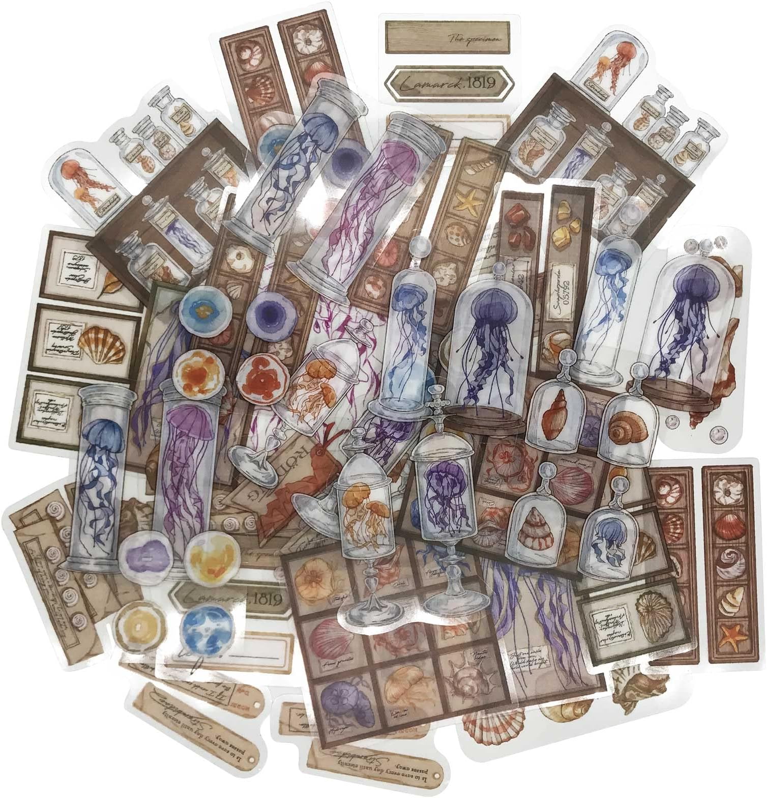 Ocean Scrapbook Stickers, 40Pcs Shell Decorative Retro Decal Adhesive Aesthetic for Craft Art Bullet Junk Journal Laptop DIY Paper Planner Notebook Collage Album