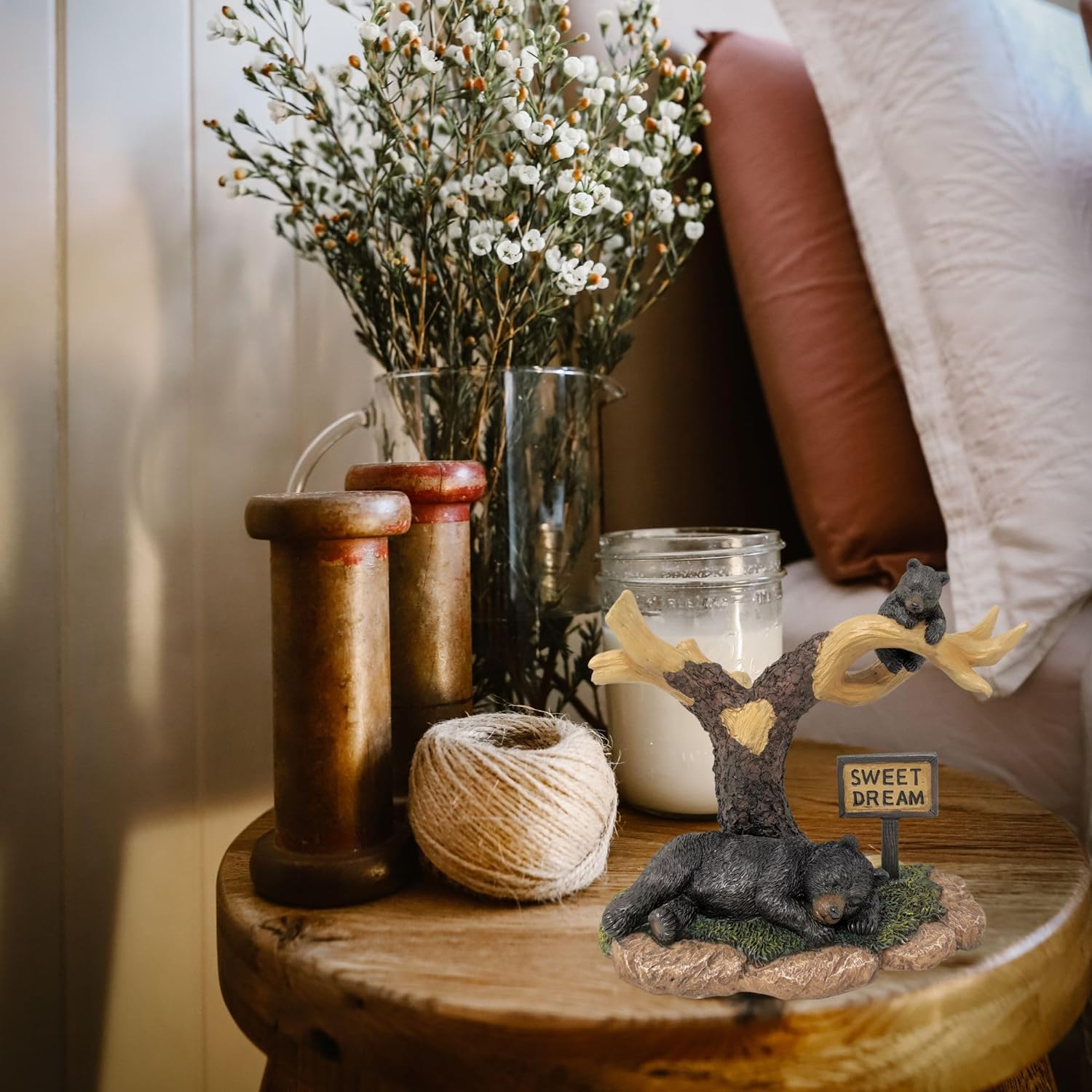 BestGiftEver Sleeping Bear on Branch Statue - Bear Figurine Home Decor, Wildlife-Inspired Lodge Cabin Decoration, Woodland Bear Statue, Rustic Bear Sculpture, for Nature and Animal Lovers