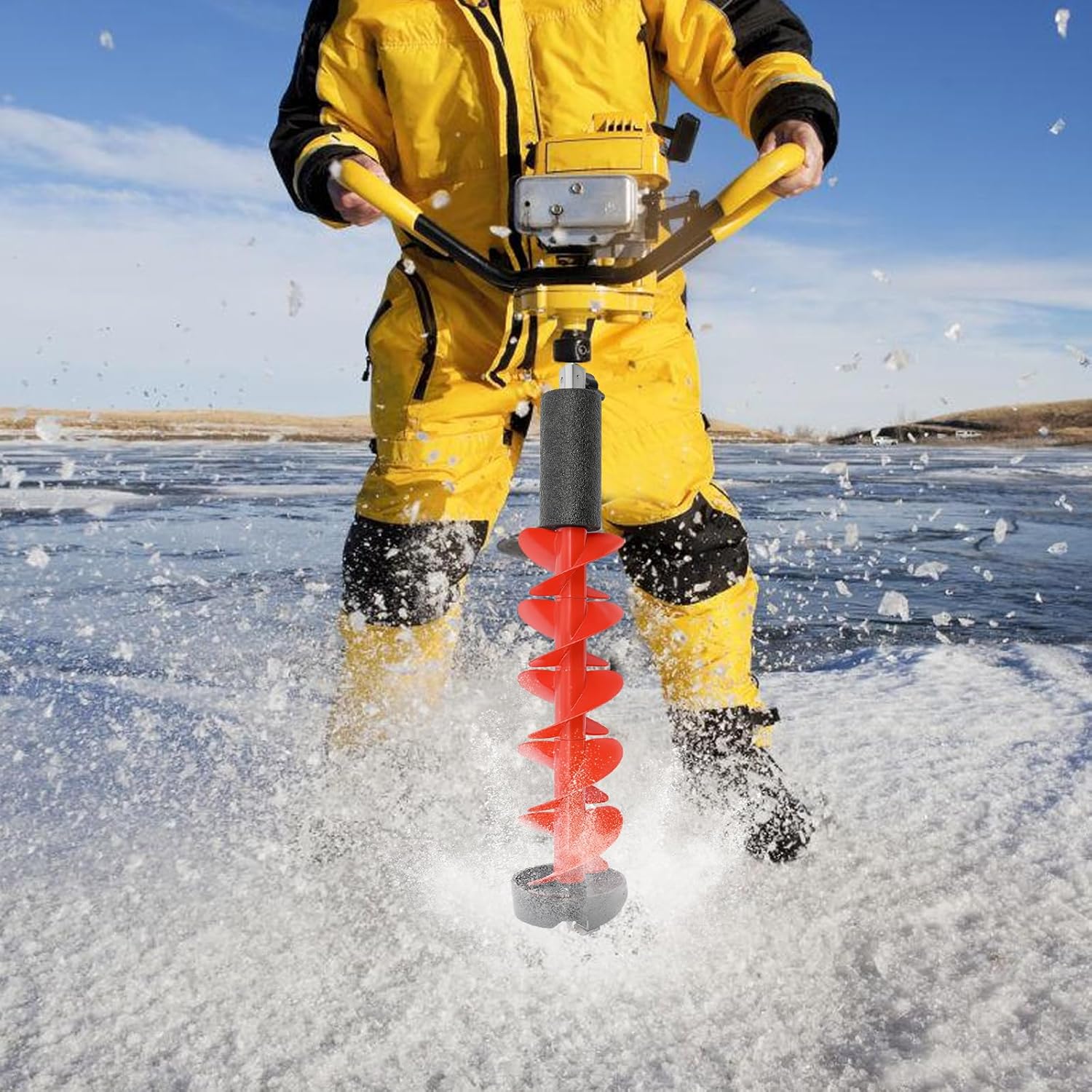 LYNICESHOP 6 inch Ice Drill Auger for Ice Fishing, Lightweight Nylon Ice Fishing Auger Replacement Part with Stainless Steel Blades, Universal Adapter, Portable Ice Auger for Electric Drill