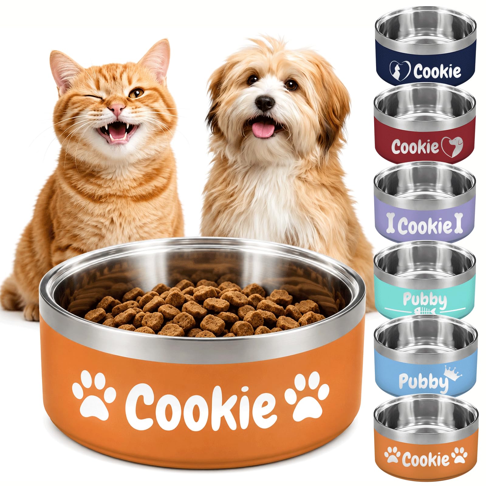 Custom Dog Cat Bowl With Name Stainless Steel Orange personalized gifts for pets