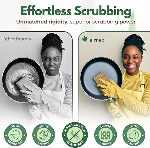 Miniatura 3 de AIRNEX Almohadillas biodegradables para fregar platos, almohadillas de fibra de coco para platos, almohadillas de fregado antiarañazos para ollas y