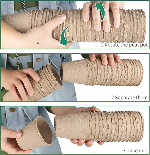 Miniatura 3 de Paquete de 100 macetas de semillas de 3 pulgadas para plantar, macetas de turba de iniciación de semillas, macetas de semillas biodegradables,