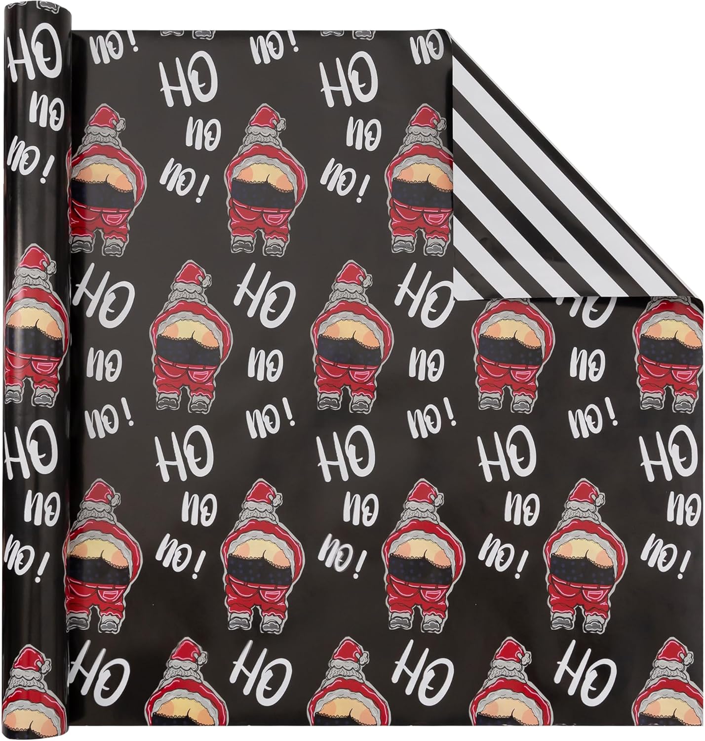Vnaaem Funny Christmas Wrapping Paper Roll for Men Women Adult (Black Funny Santa, 17 In X 100 Ft)