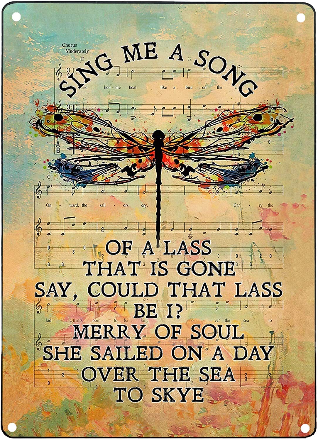 Nostalgic tin Sign Tin Sign Vintage Skye Boat Song for Fan Outlander Sing Me A Song of A Lass Hippie Dragonfly Unframed Metal Sign, Most Iconic 8x12 inch Home Decoration tin Signs